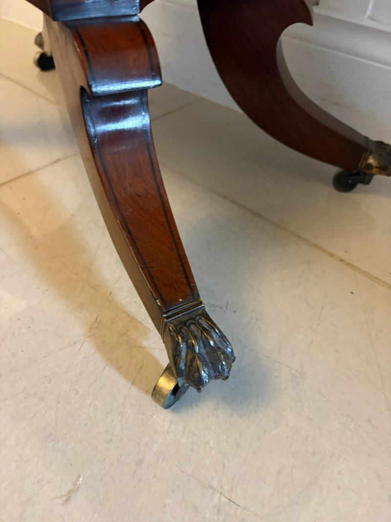 Antique English Regency Mahogany Brass Inlaid Fold Over Console Card Table - Image 7